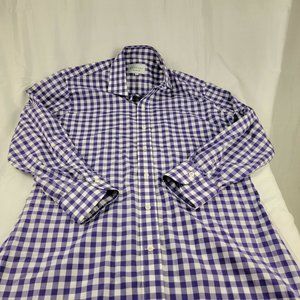 Ledbury Purple White Cotton Plaid Button Down Dress Shirt 16US